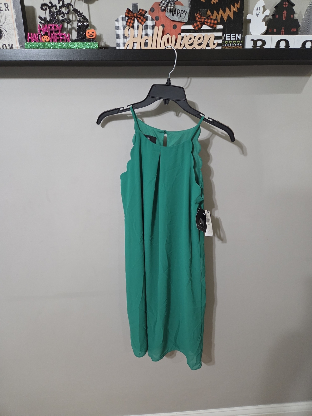 I.N. San Francisco Emerald Green Scallop-Edge Midi Dress